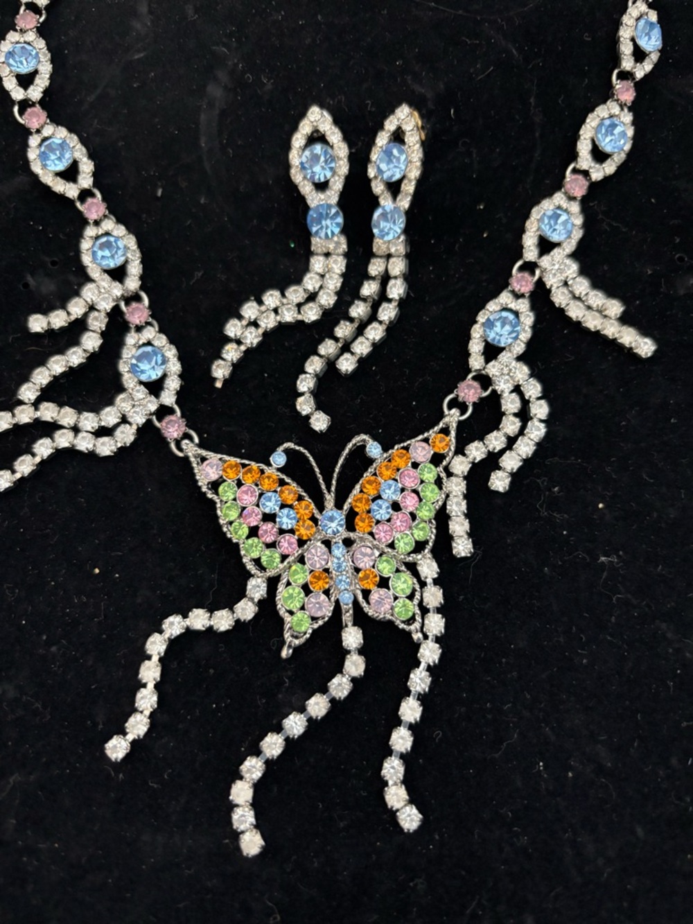 Suzanne Somers Multicolor Butterfly Rhinestone Necklace & Earring Set
